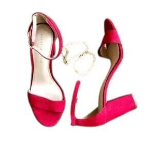 Kelly & Kate Heels Faux Suede Red Ankle Strap (8.5)